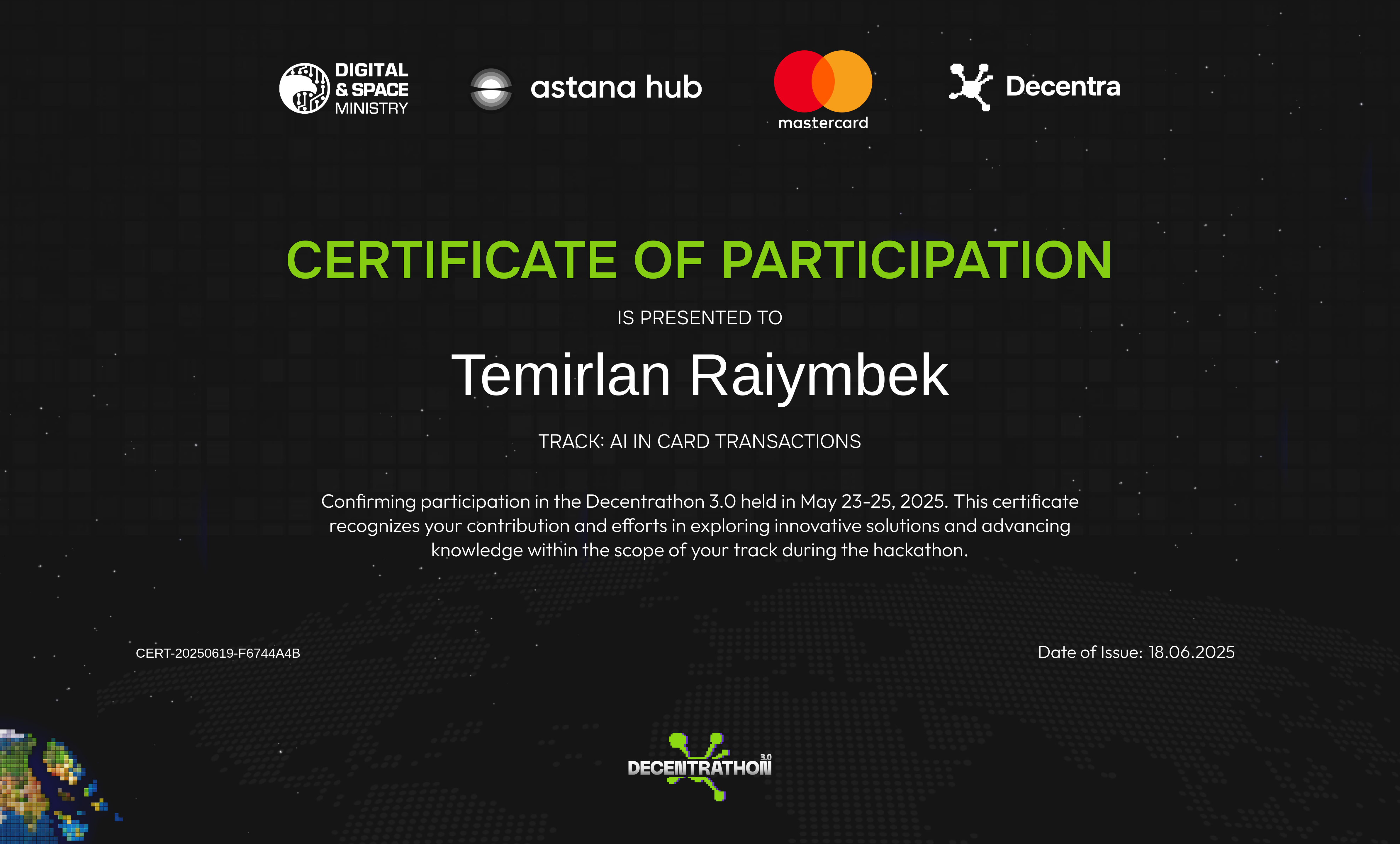 decentrathon 5.0 — certificate